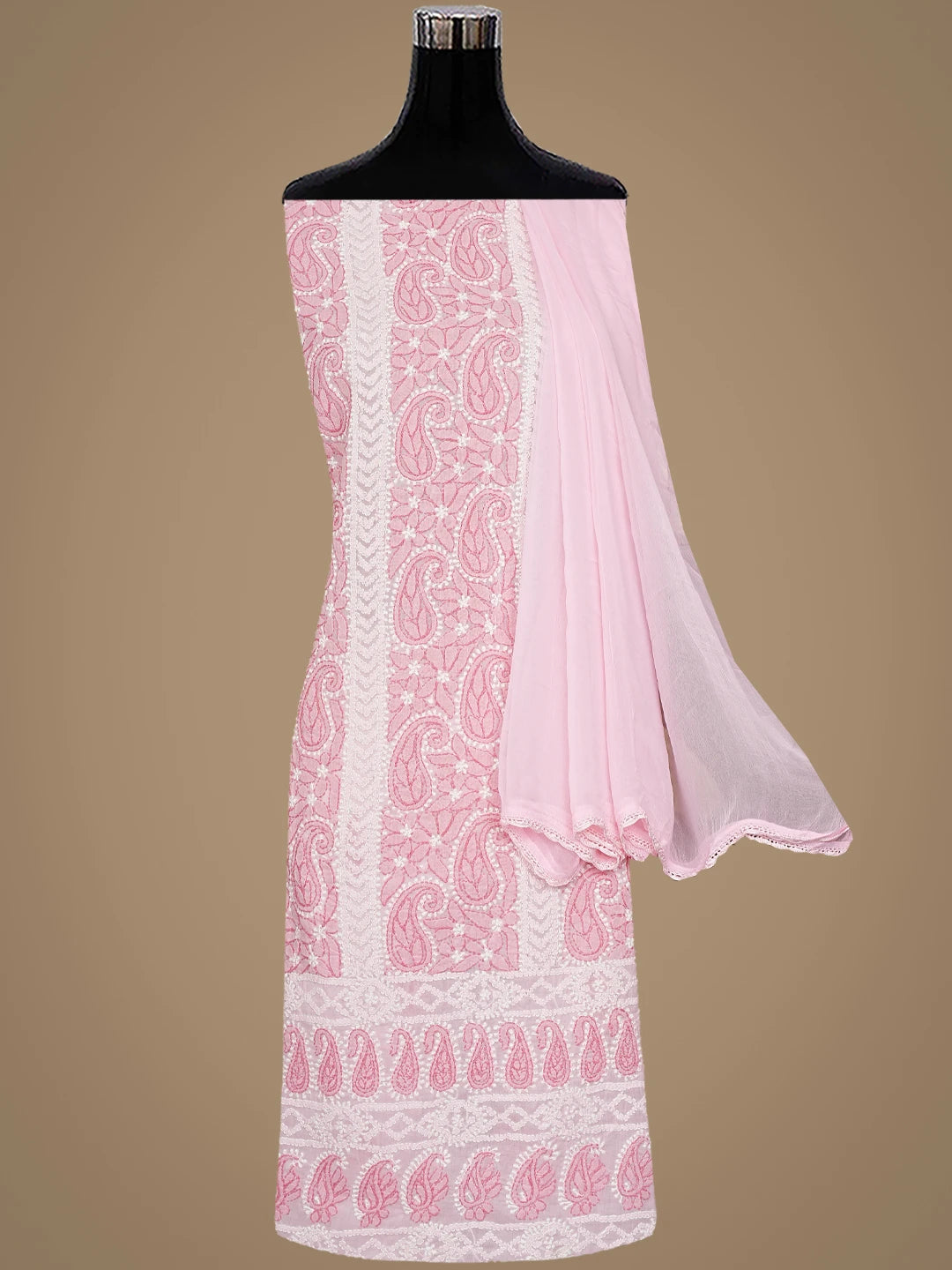 Ada Hand Embroidered Pink Cotton Lucknowi Chikankari Unstitched Suit Piece 01A910862