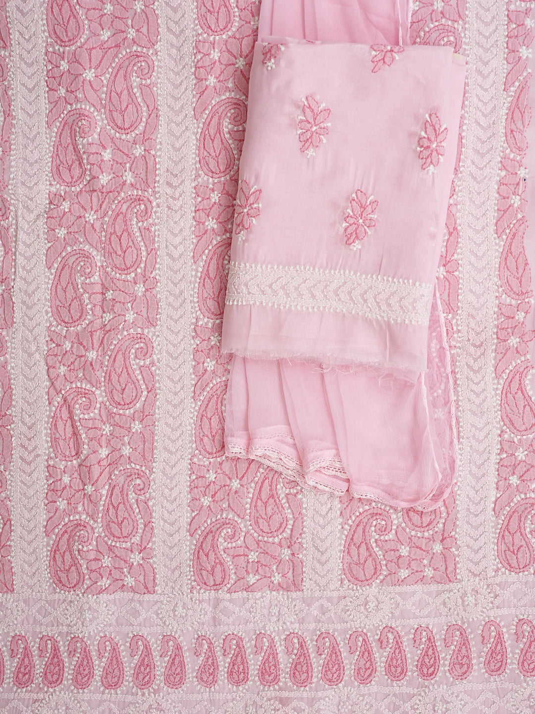 Ada Hand Embroidered Pink Cotton Lucknowi Chikankari Unstitched Suit Piece 01A910862