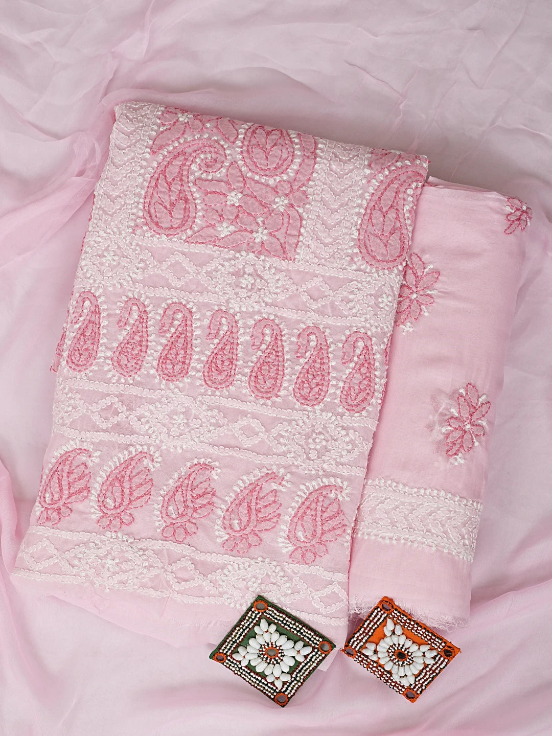 Ada Hand Embroidered Pink Cotton Lucknowi Chikankari Unstitched Suit Piece 01A910862