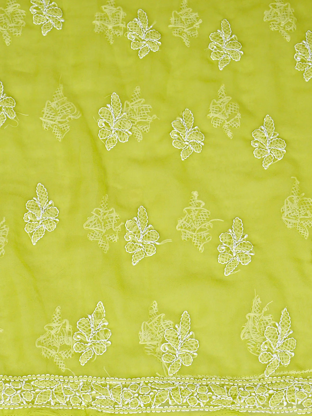 Ada Hand Embroidered Parrot Green Georgette Lucknowi Chikankari Unstitched Suit Piece 01A915205