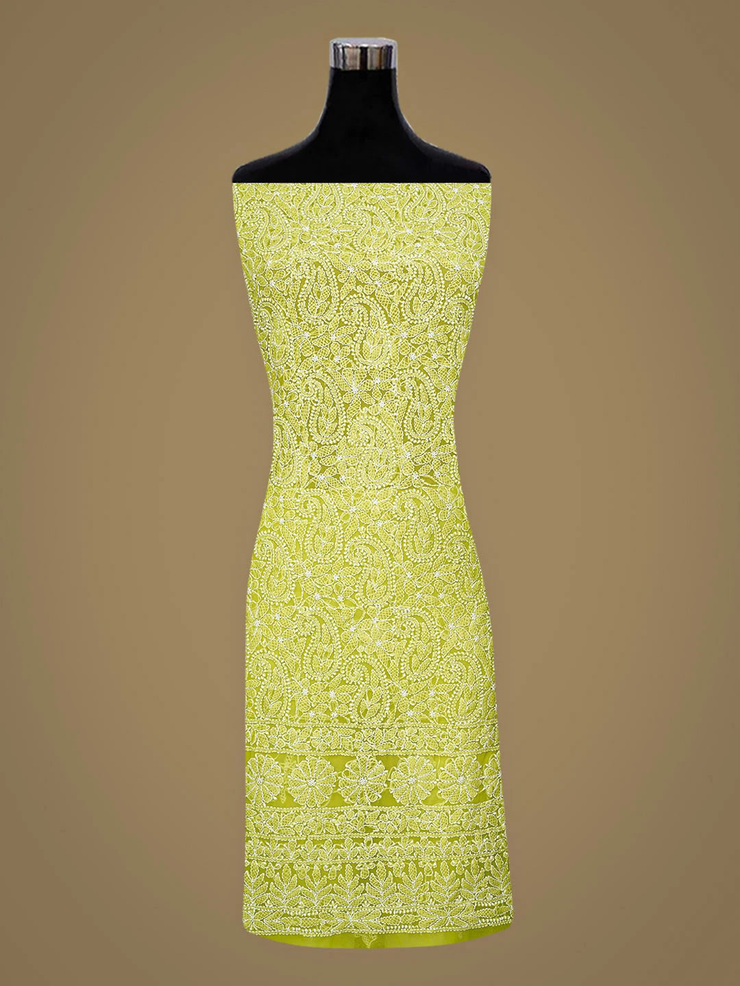 Ada Hand Embroidered Parrot Green Georgette Lucknowi Chikankari Unstitched Suit Piece 01A915205