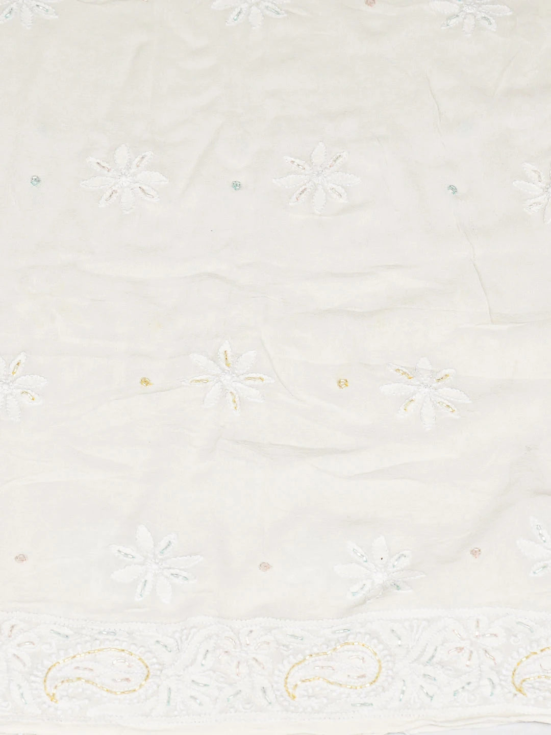 Ada Hand Embroidered White Pure Georgette Lucknowi Chikankari Semi-Stitched Anarkali Kurta Dupatta Set With Cutdana Work 01A905546