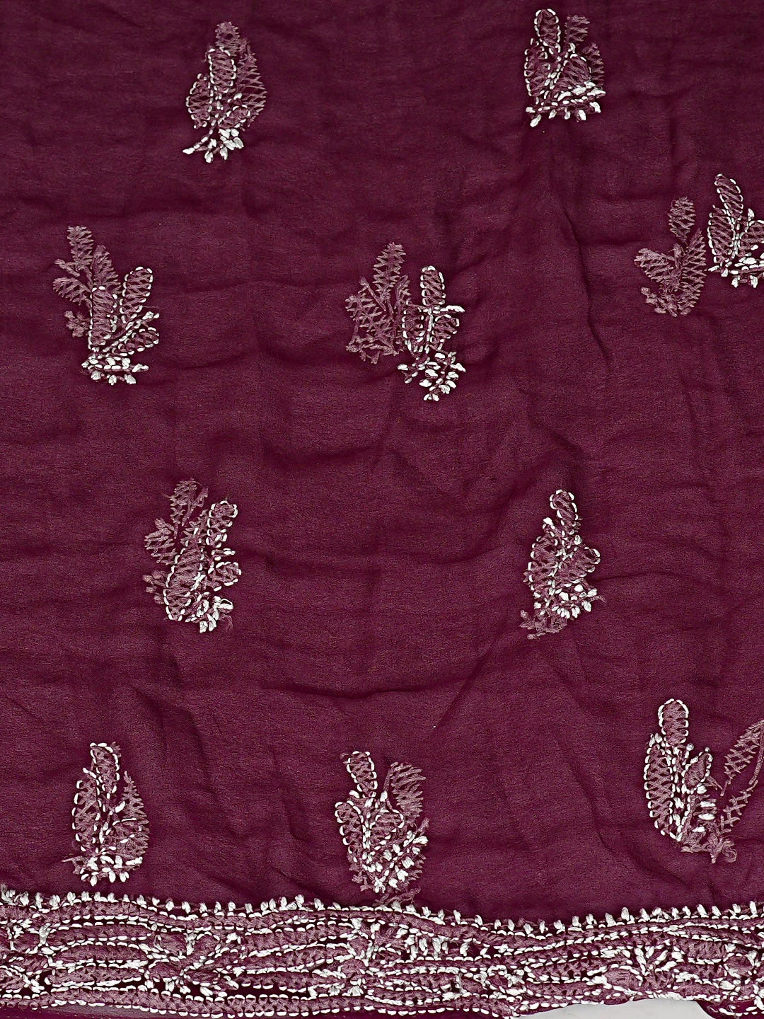 Ada Hand Embroidered Wine Georgette Lucknowi Chikankari Unstitched Suit Piece 01A915170