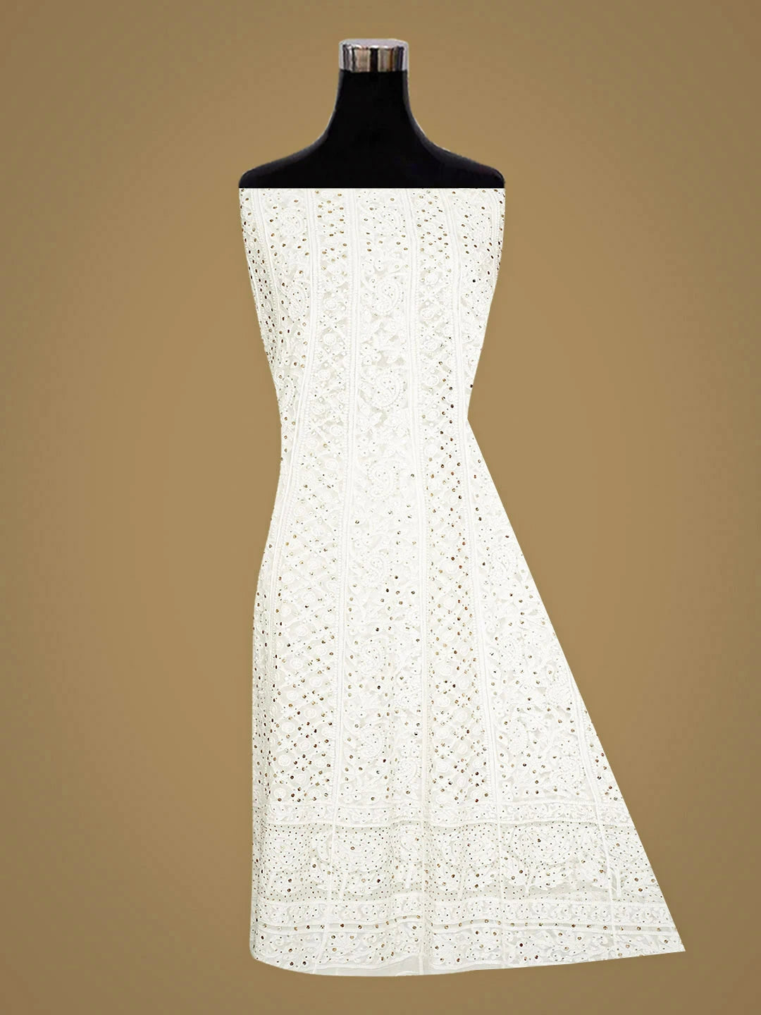 Ada Hand Embroidered White Viscose Georgette Lucknowi Chikankari Semi-Stitched Anarkali Kurta Dupatta Set  With Muqaish Work 01A826492
