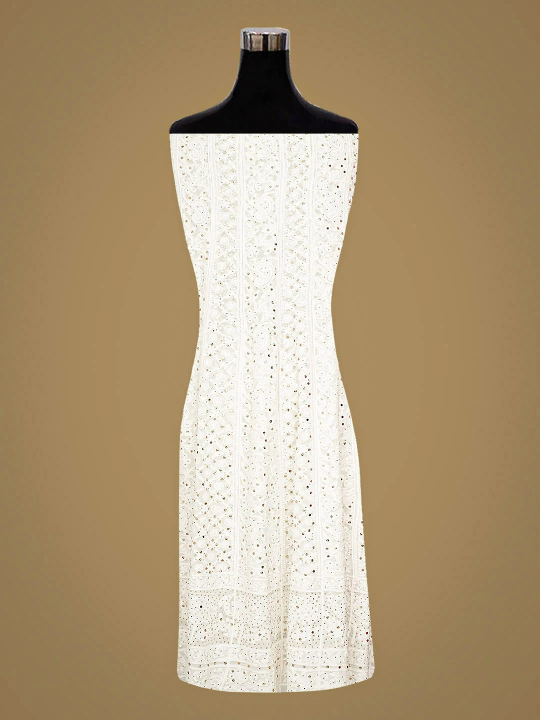 Ada Hand Embroidered White Viscose Georgette Lucknowi Chikankari Semi-Stitched Anarkali Kurta Dupatta Set  With Muqaish Work 01A826492