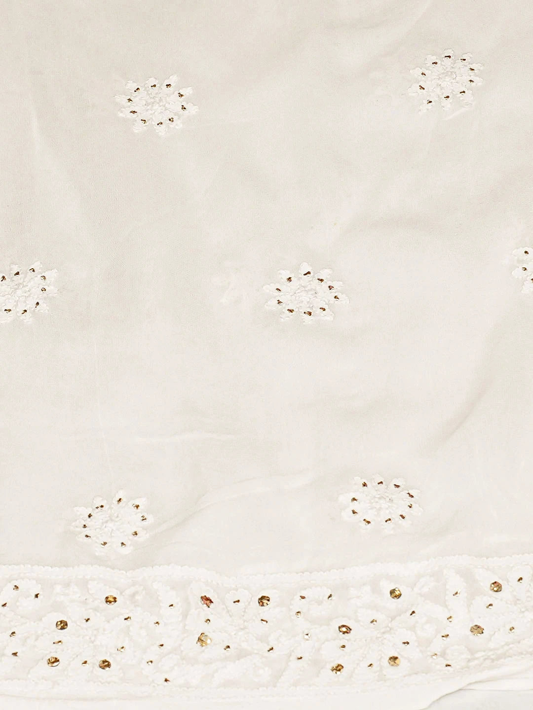 Ada Hand Embroidered White Viscose Georgette Lucknowi Chikankari Semi-Stitched Anarkali Kurta Dupatta Set  With Muqaish Work 01A826492