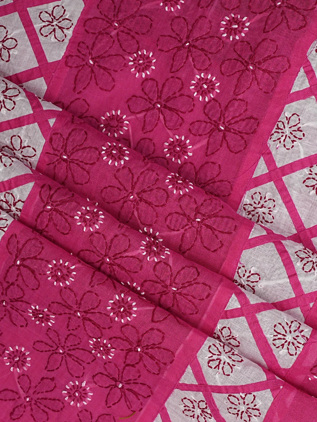 Ada Hand Embroidered Magenta Cotton Lucknowi Chikankari Unstitched Suit Piece 01A883210