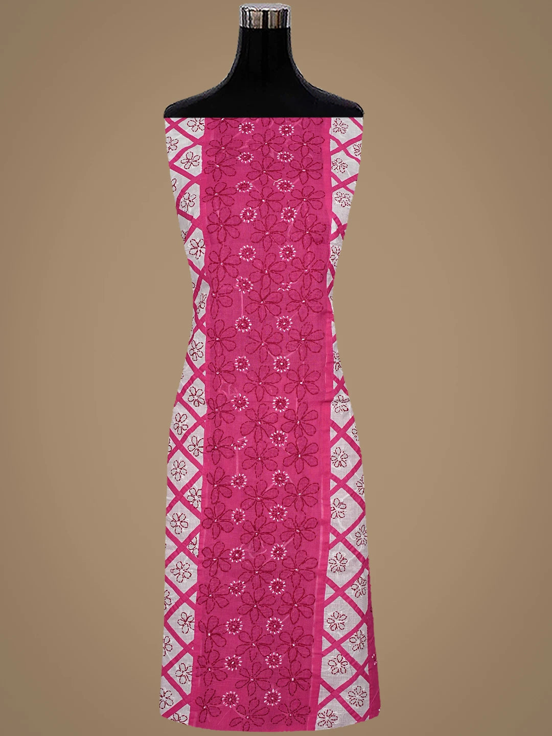Ada Hand Embroidered Magenta Cotton Lucknowi Chikankari Unstitched Suit Piece 01A883210