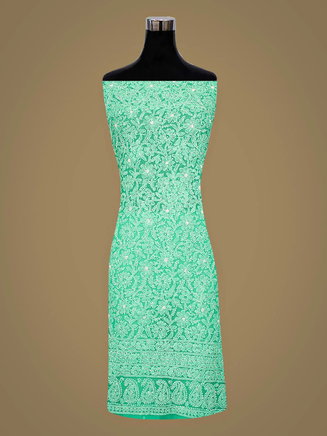 Ada Hand Embroidered Rama Green Georgette Lucknowi Chikankari Unstitched Suit Piece 01A915226