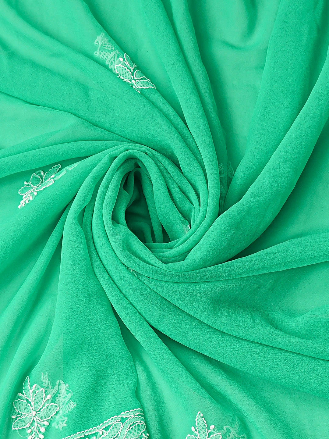 Ada Hand Embroidered Rama Green Georgette Lucknowi Chikankari Unstitched Suit Piece 01A915226