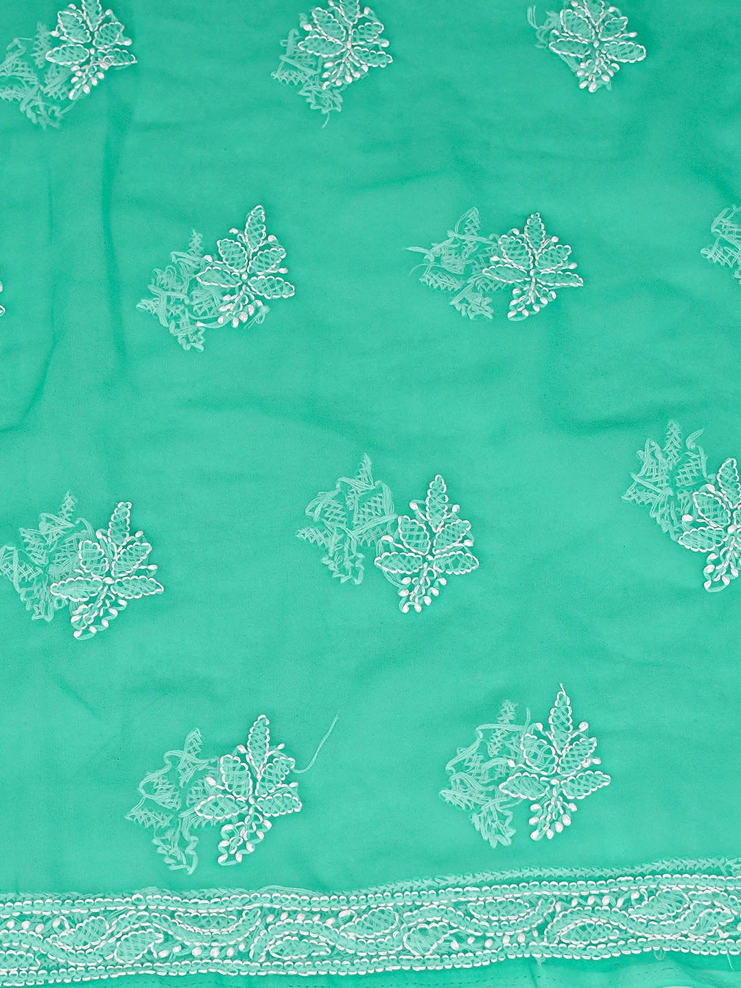 Ada Hand Embroidered Rama Green Georgette Lucknowi Chikankari Unstitched Suit Piece 01A915226