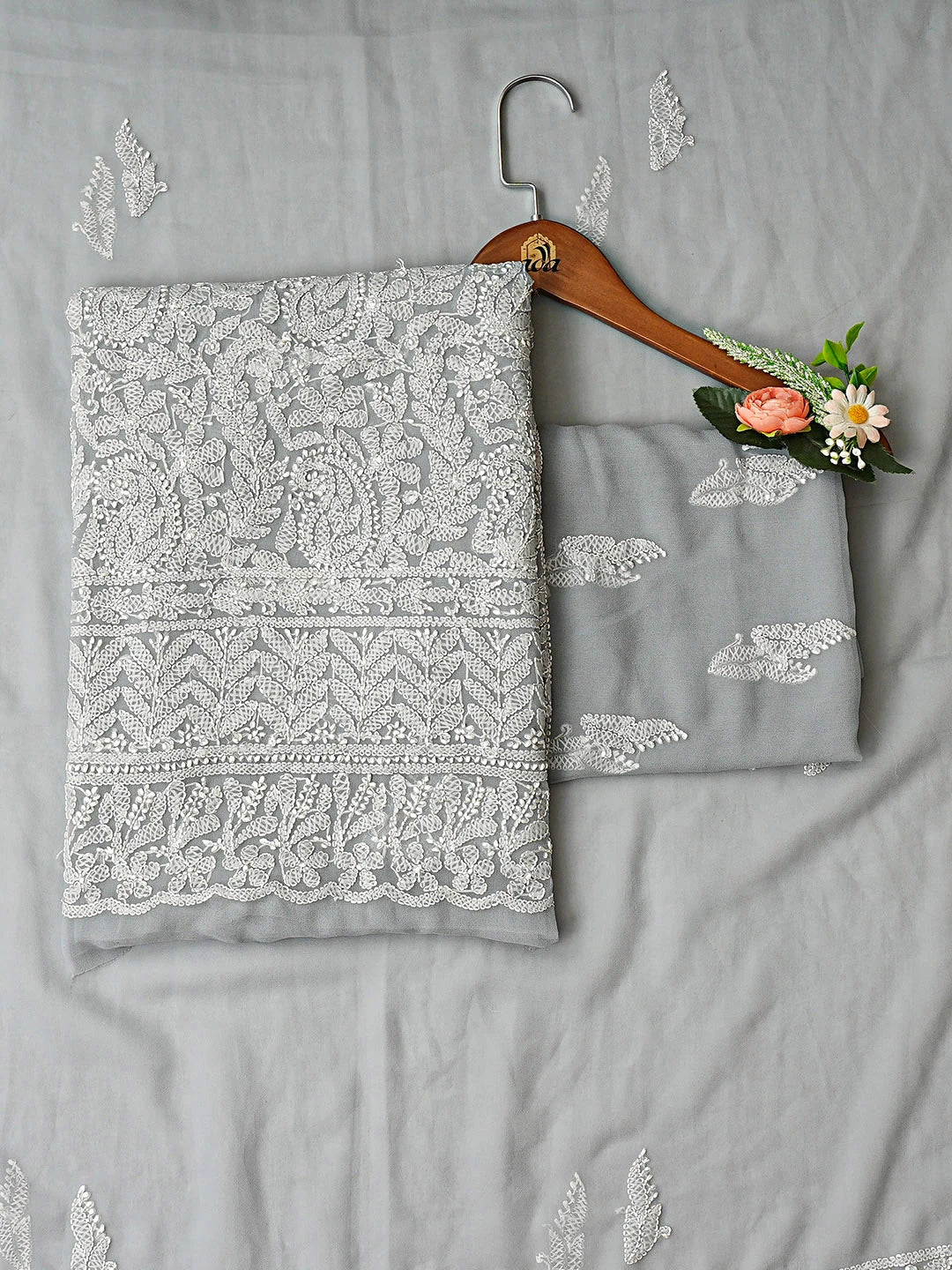 Ada Hand Embroidered Grey Georgette Lucknowi Chikankari Unstitched Suit Piece 01A916031