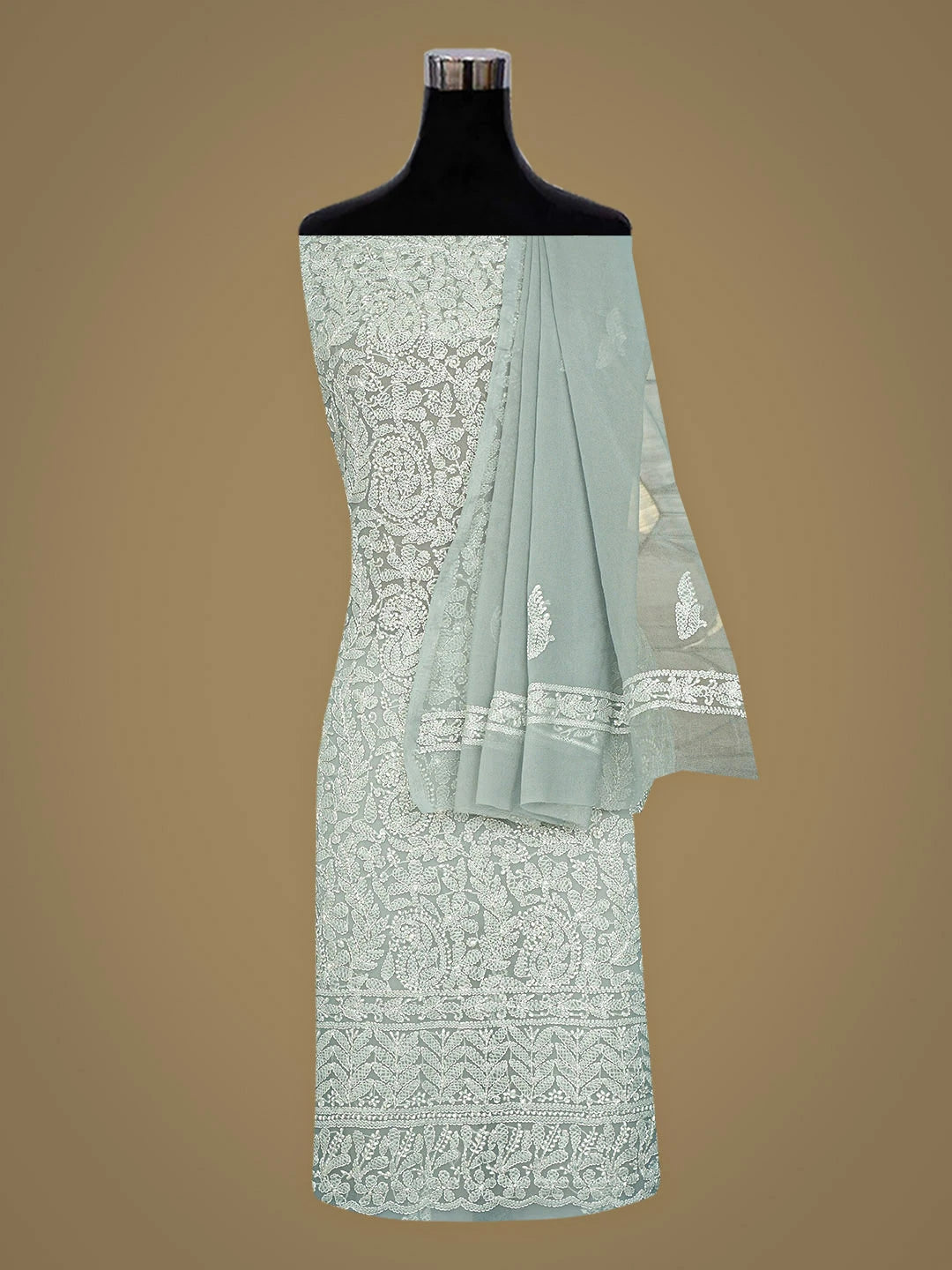 Ada Hand Embroidered Grey Georgette Lucknowi Chikankari Unstitched Suit Piece 01A916031