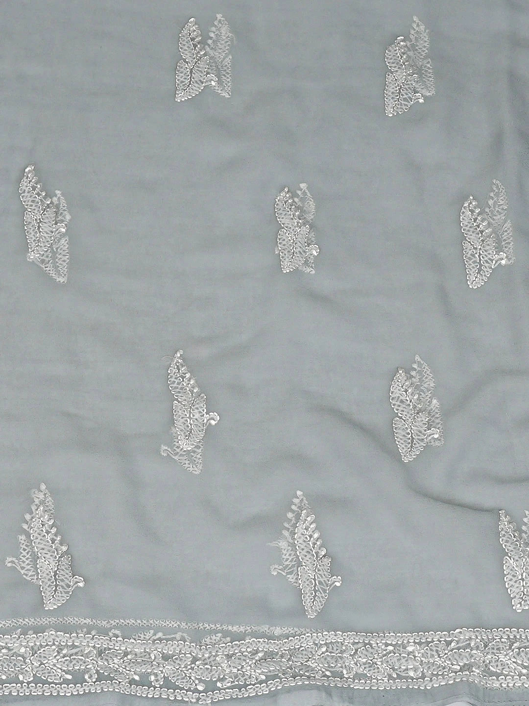 Ada Hand Embroidered Grey Georgette Lucknowi Chikankari Unstitched Suit Piece 01A916031
