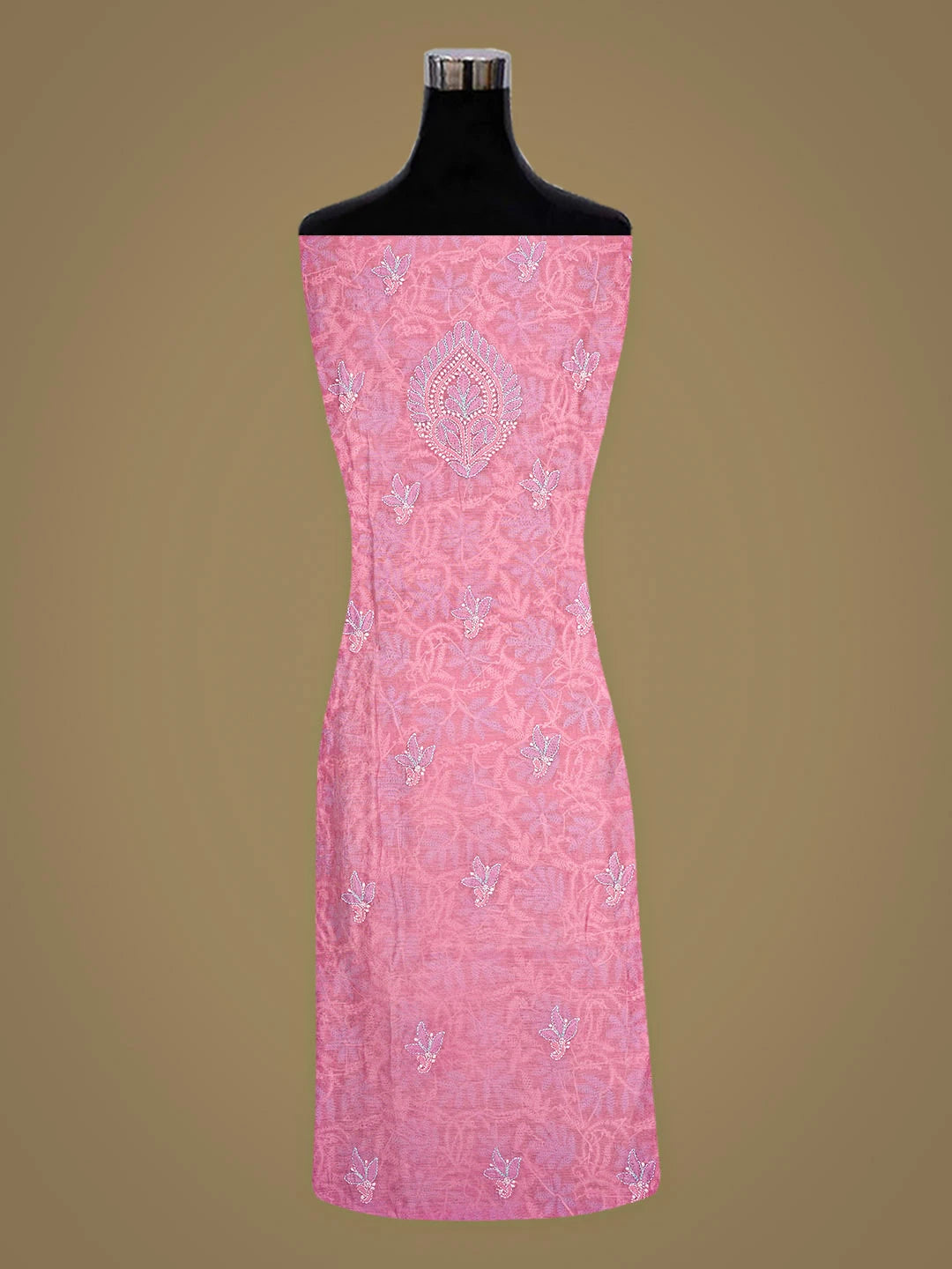 Ada Hand Embroidered  Flamingo Pink Chanderi Lucknowi Chikankari Kurta Dupatta Set 01A920963
