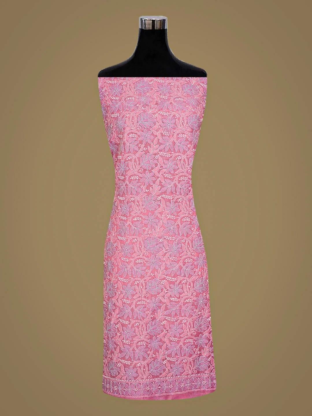 Ada Hand Embroidered  Flamingo Pink Chanderi Lucknowi Chikankari Kurta Dupatta Set 01A920963