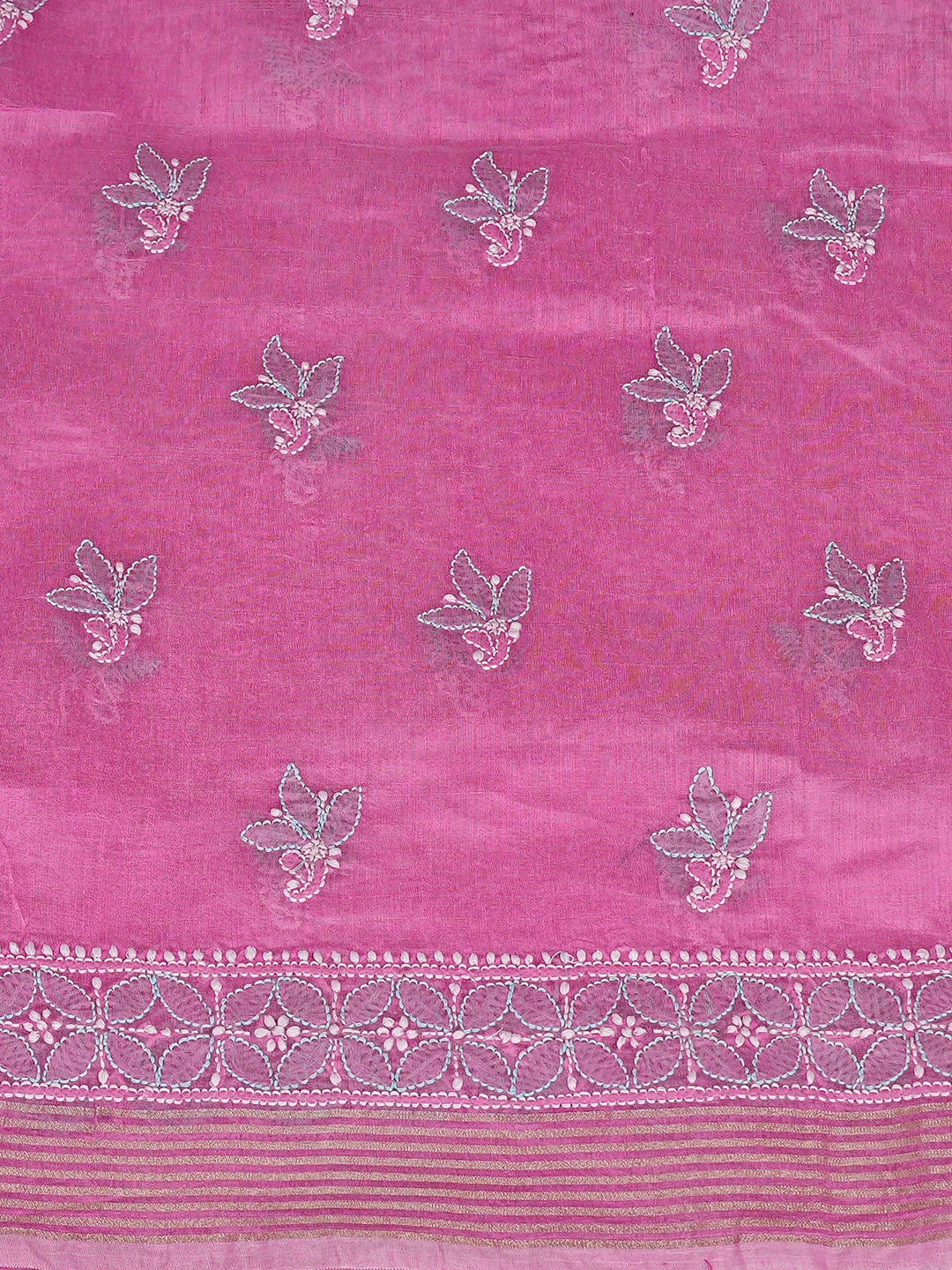 Ada Hand Embroidered  Flamingo Pink Chanderi Lucknowi Chikankari Kurta Dupatta Set 01A920963
