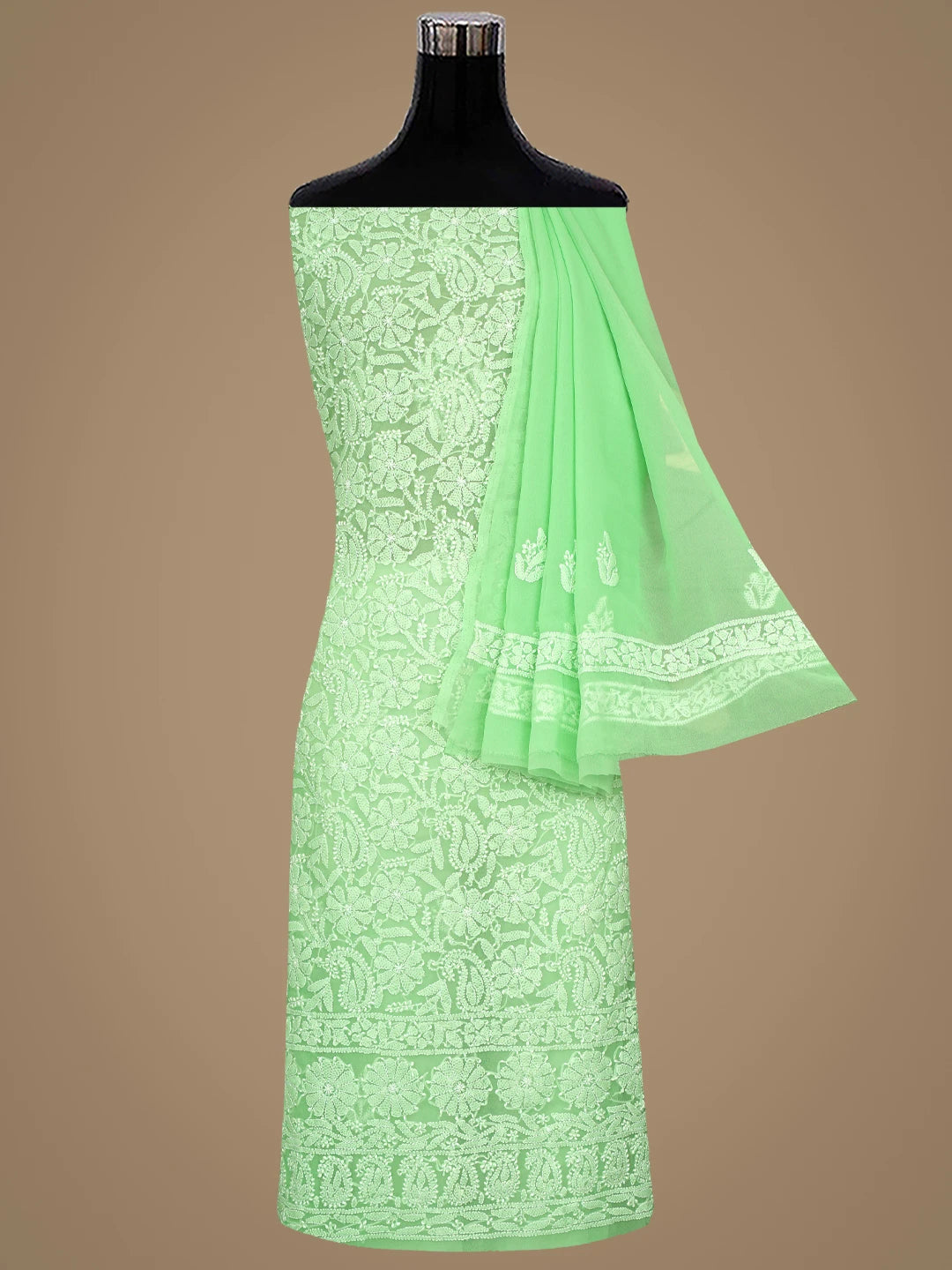 Ada Hand Embroidered Lime Green Georgette Lucknowi Chikankari Unstitched Suit Piece 01A915220