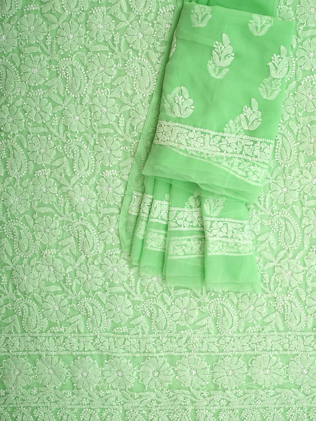 Ada Hand Embroidered Lime Green Georgette Lucknowi Chikankari Unstitched Suit Piece 01A915220
