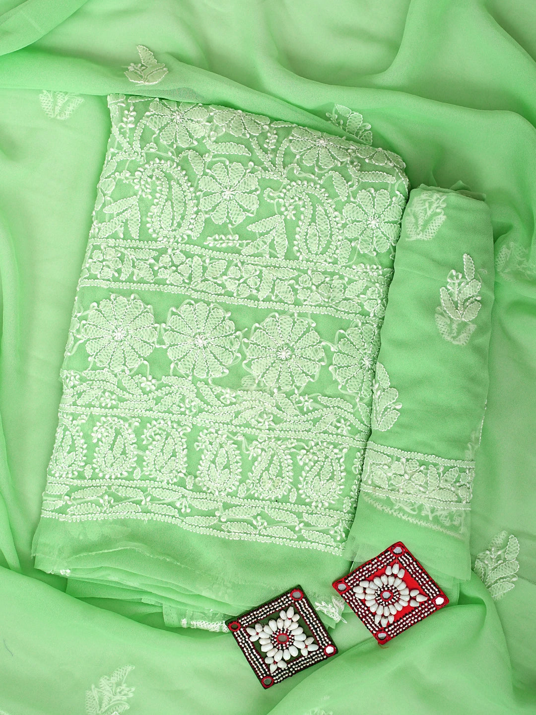 Ada Hand Embroidered Lime Green Georgette Lucknowi Chikankari Unstitched Suit Piece 01A915220