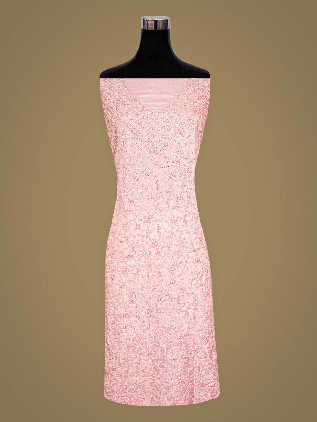 Ada Hand Embroidered Pink Silk Lucknowi Chikankari Unstitched Suit Piece with Cutdana Work 01A702849