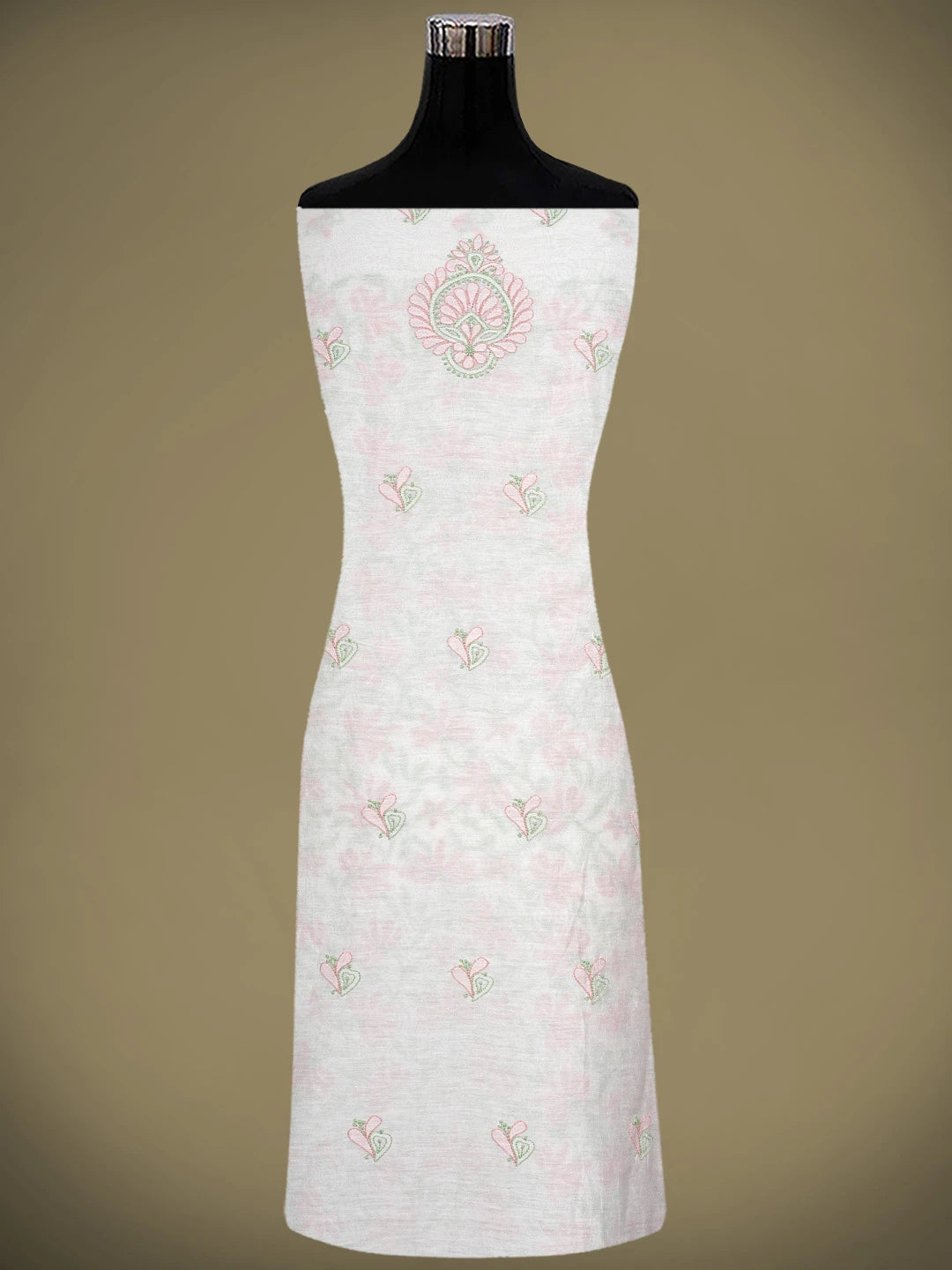 Ada Hand Embroidered white Chanderi Lucknowi Chikankari Unstitched Kurta Dupatta Set 01A920931
