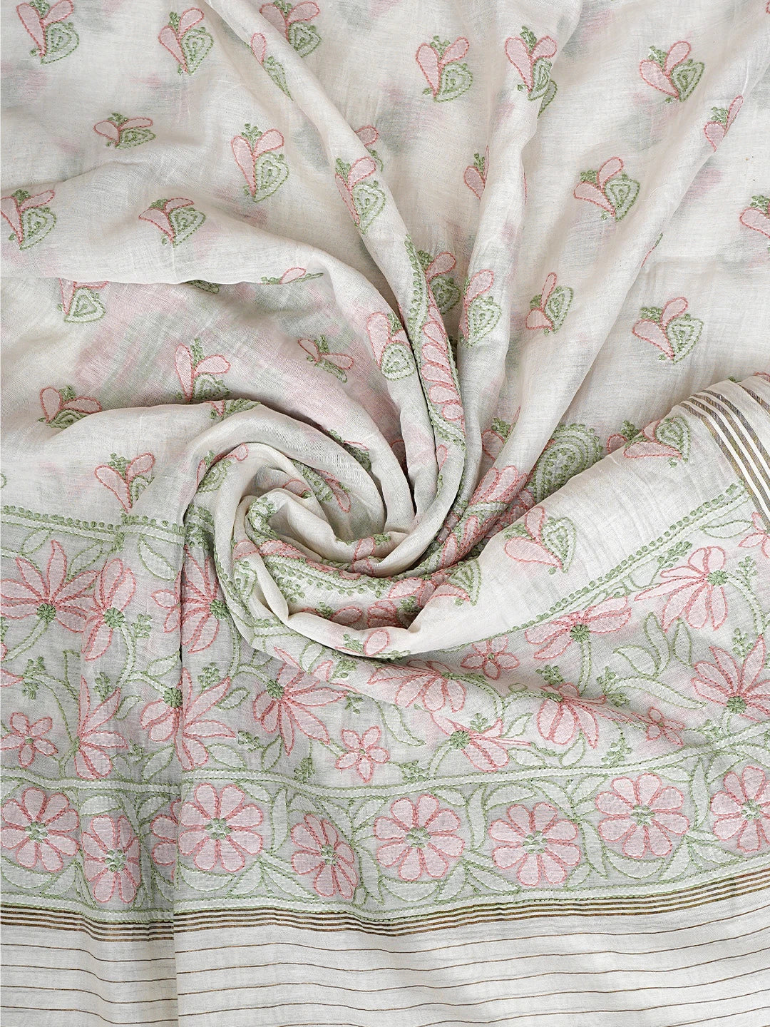 Ada Hand Embroidered white Chanderi Lucknowi Chikankari Unstitched Kurta Dupatta Set 01A920931