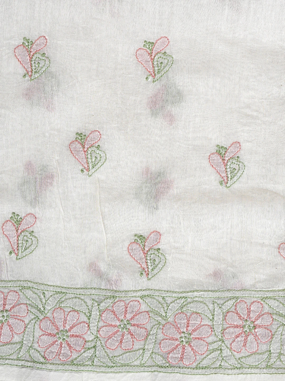 Ada Hand Embroidered white Chanderi Lucknowi Chikankari Unstitched Kurta Dupatta Set 01A920931