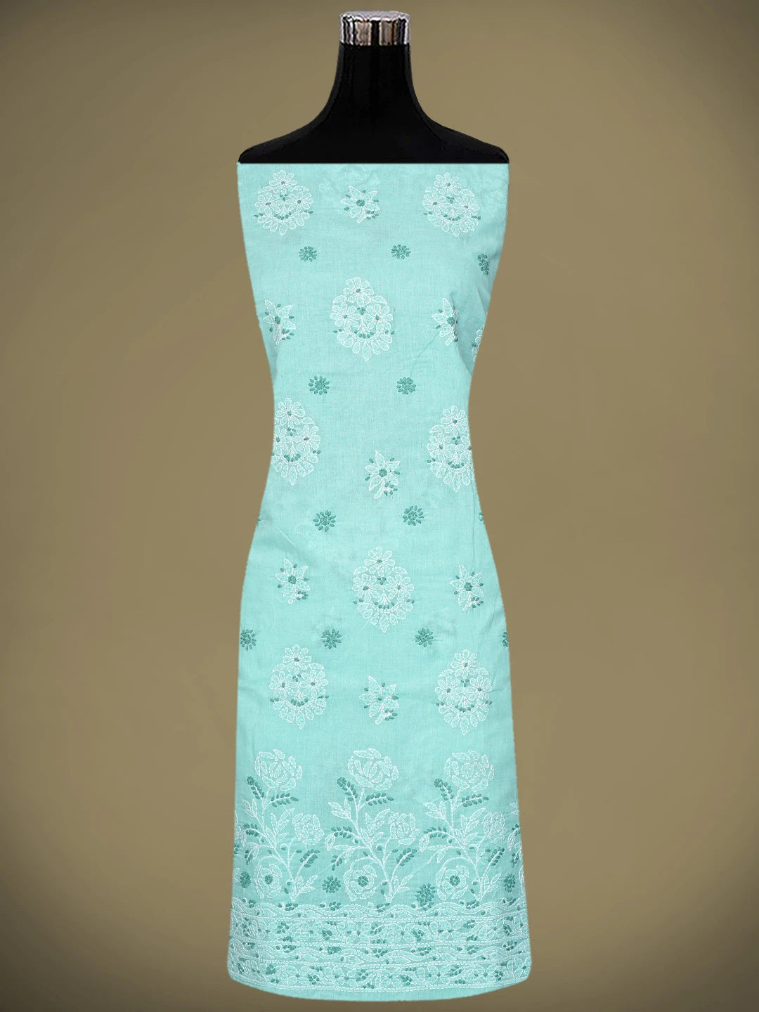 Ada Hand Embroidered Ice Blue Cotton Lucknowi Chikankari Unstitched Suit Piece 01A920974