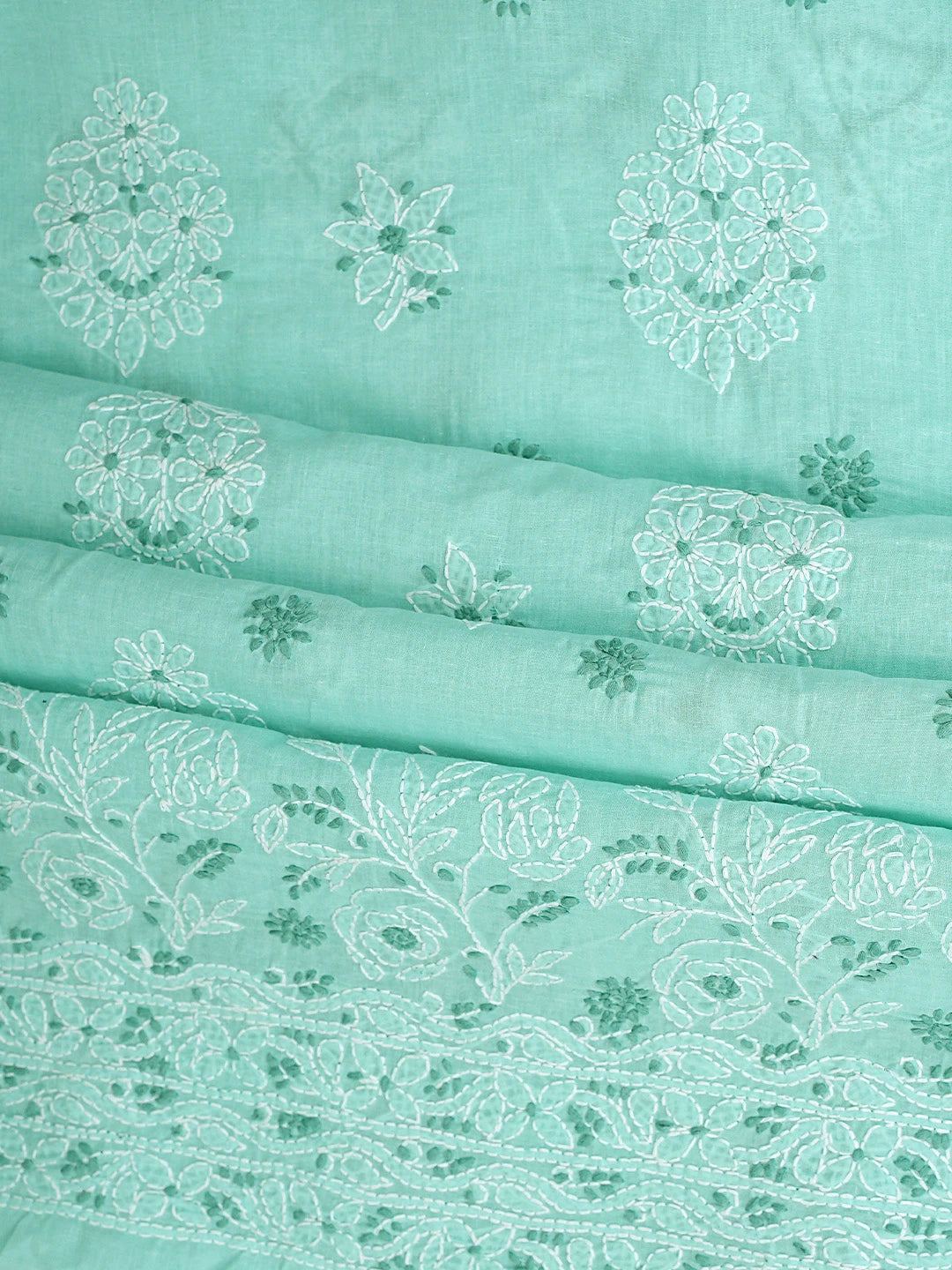 Ada Hand Embroidered Ice Blue Cotton Lucknowi Chikankari Unstitched Suit Piece 01A920974