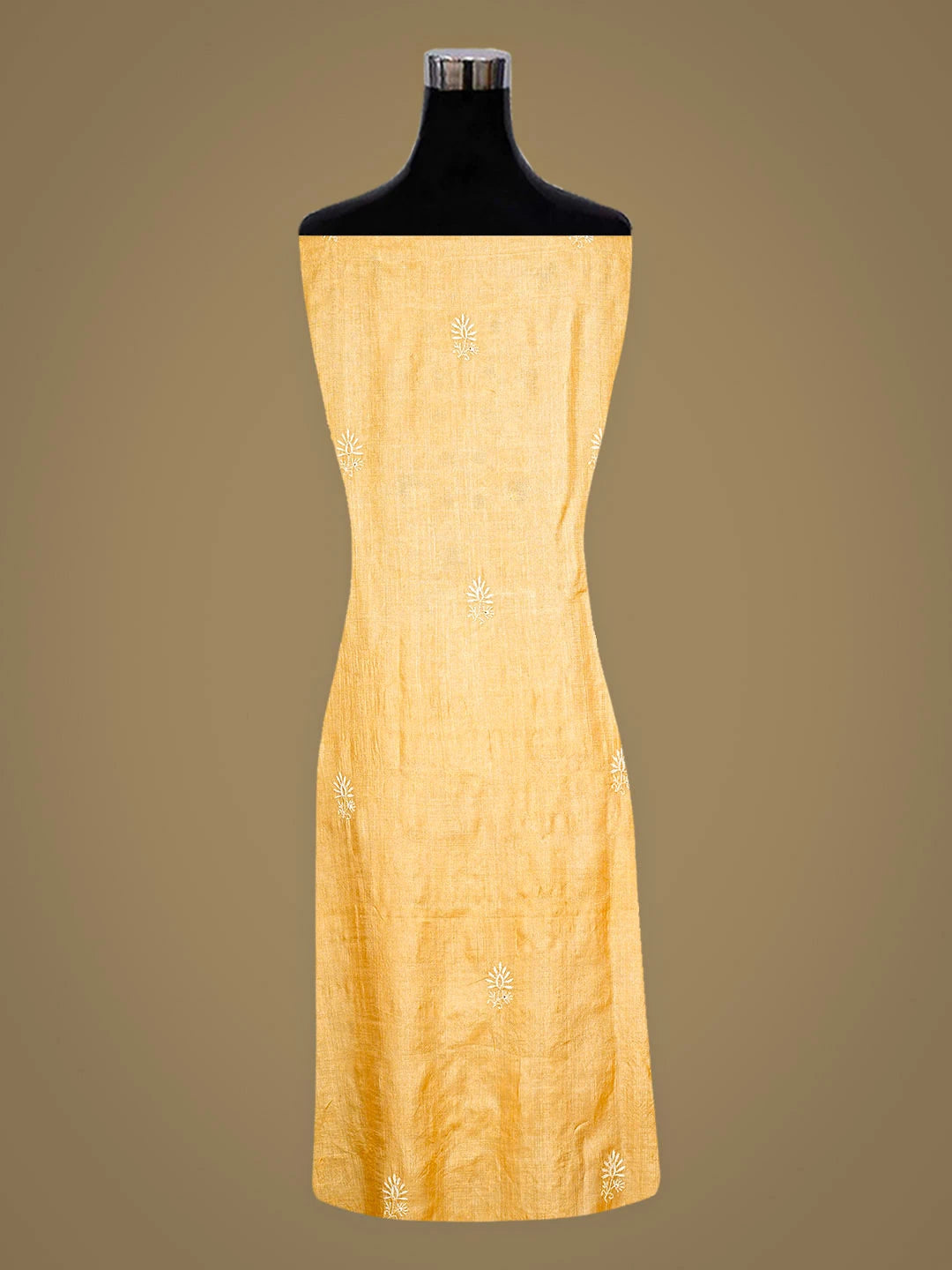 Ada Hand Embroidered Golden Yellow Tussar Silk Lucknowi Chikankari Unstitched Kurta Dupatta Set 01A891037