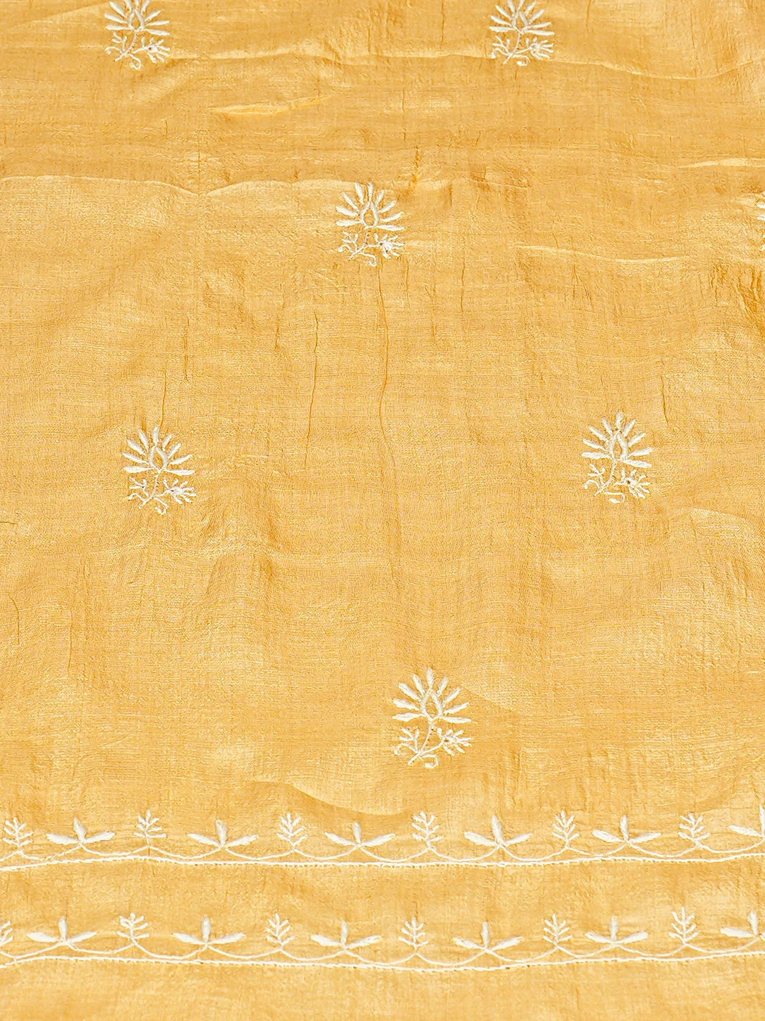 Ada Hand Embroidered Golden Yellow Tussar Silk Lucknowi Chikankari Unstitched Kurta Dupatta Set 01A891037