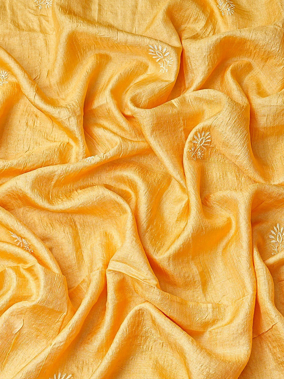 Ada Hand Embroidered Golden Yellow Tussar Silk Lucknowi Chikankari Unstitched Kurta Dupatta Set 01A891037