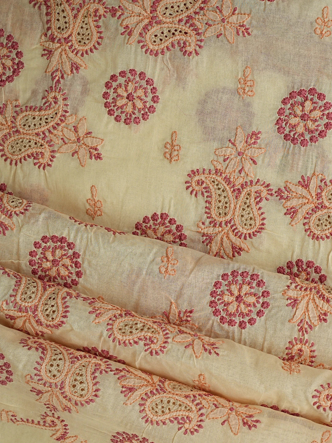 Ada Hand Embroidered Tan Brown Cotton Lucknowi Chikankari Unstitched Suit Piece 01A919370
