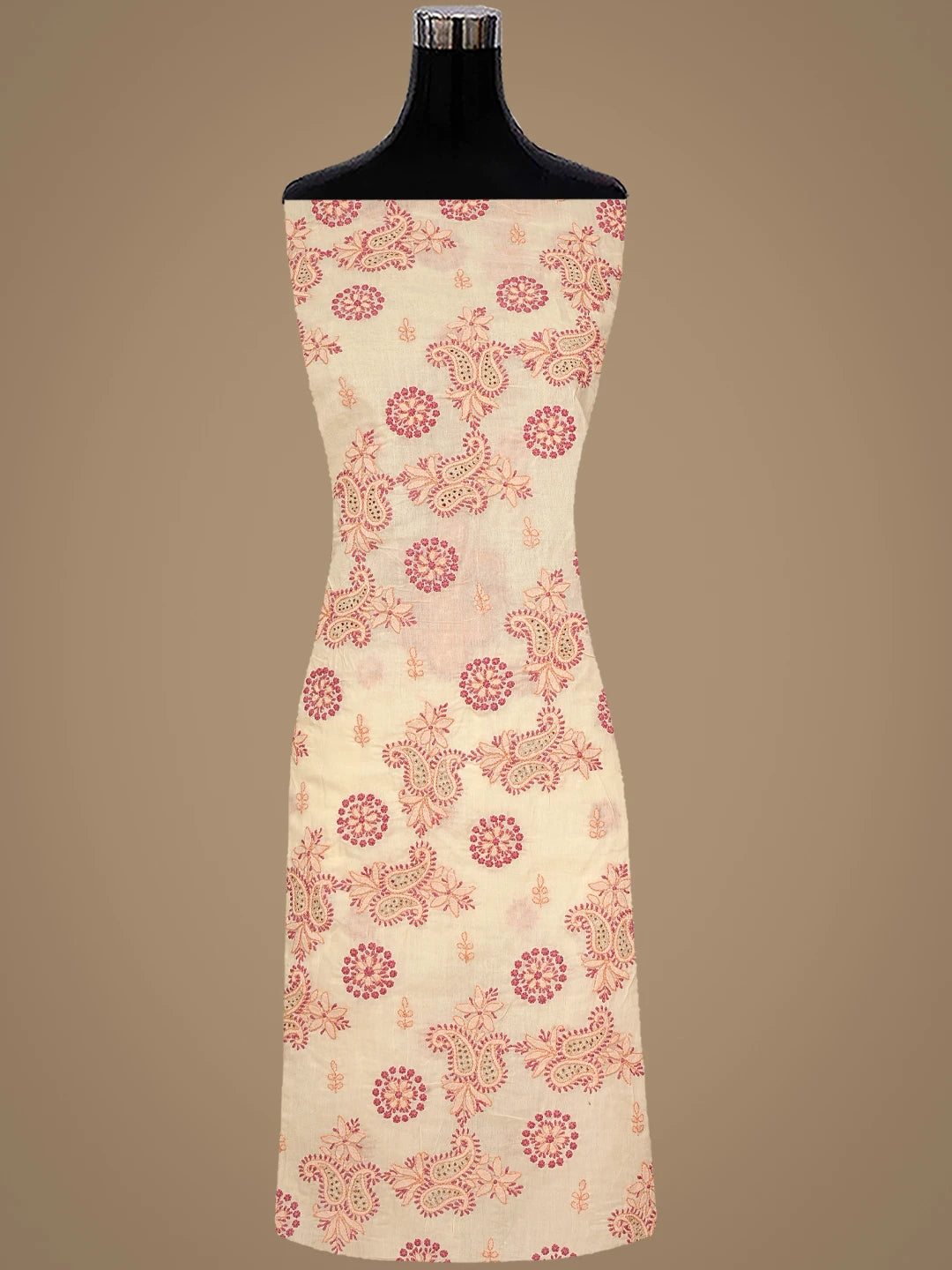 Ada Hand Embroidered Tan Brown Cotton Lucknowi Chikankari Unstitched Suit Piece 01A919370