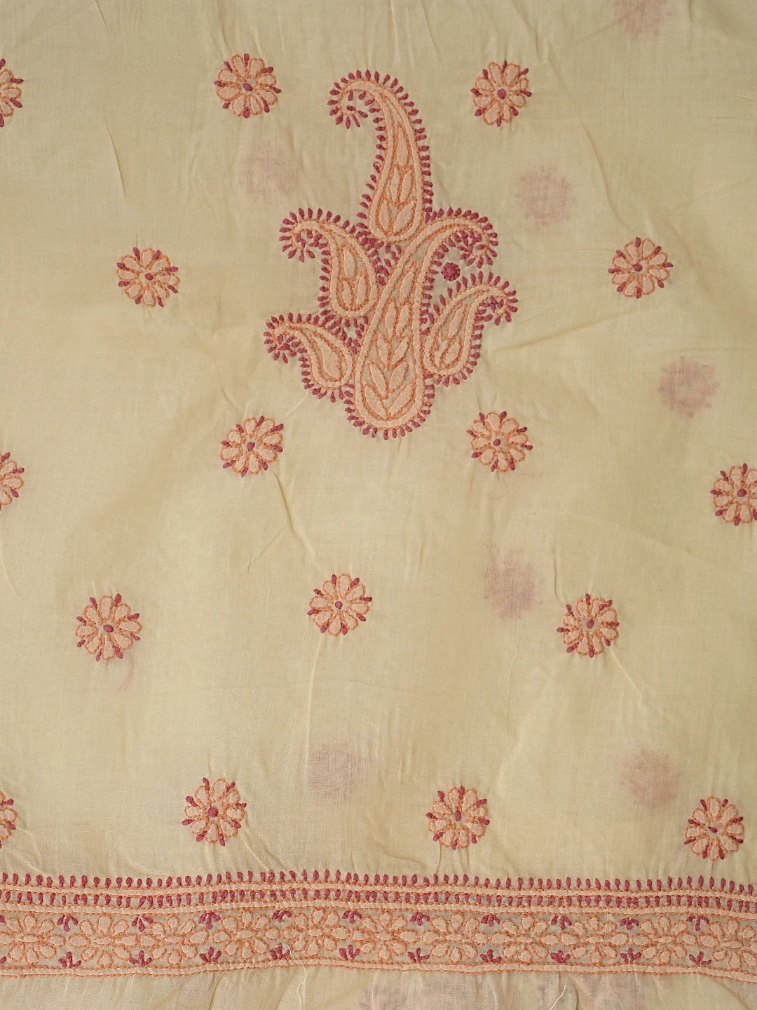 Ada Hand Embroidered Tan Brown Cotton Lucknowi Chikankari Unstitched Suit Piece 01A919370