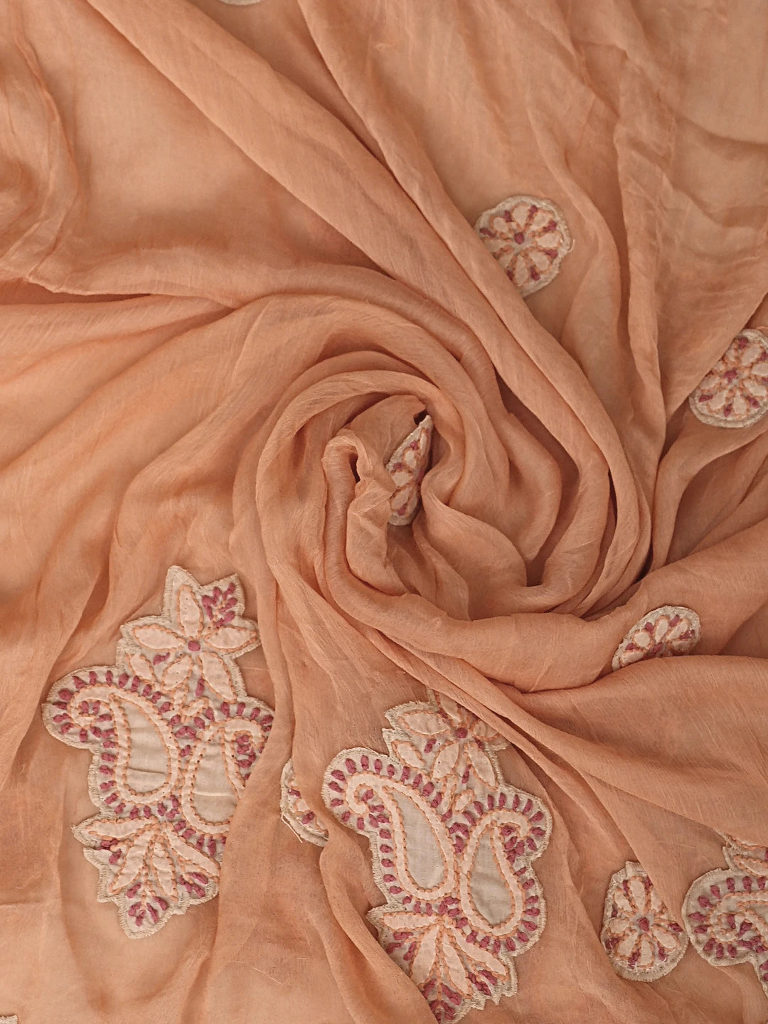 Ada Hand Embroidered Tan Brown Cotton Lucknowi Chikankari Unstitched Suit Piece 01A919370