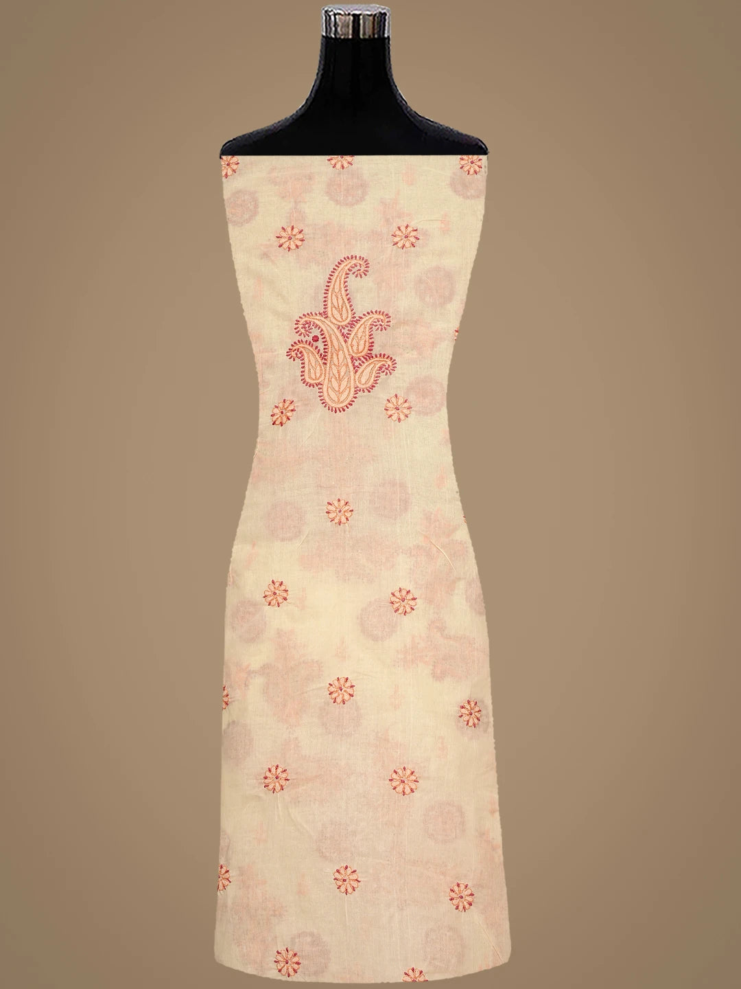 Ada Hand Embroidered Tan Brown Cotton Lucknowi Chikankari Unstitched Suit Piece 01A919370
