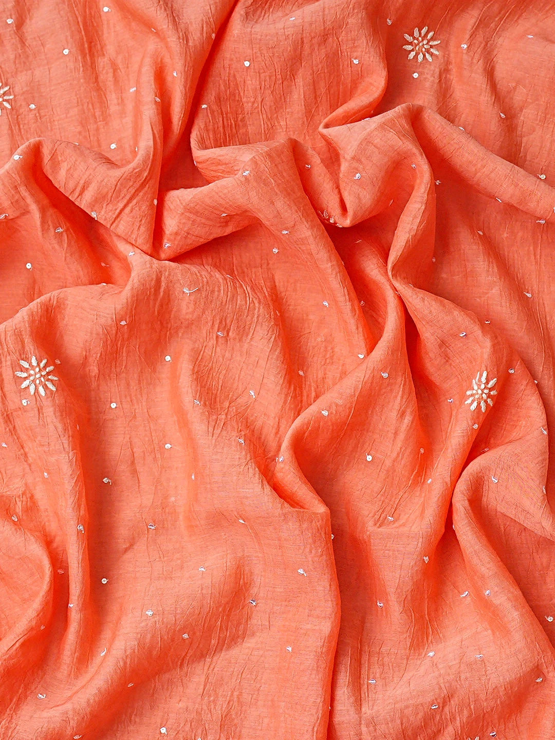 Ada Hand Embroidered Peach Chanderi Lucknowi Chikankari Semi-Stitched Kurta Dupatta Set With Cutdana Work 01A911776