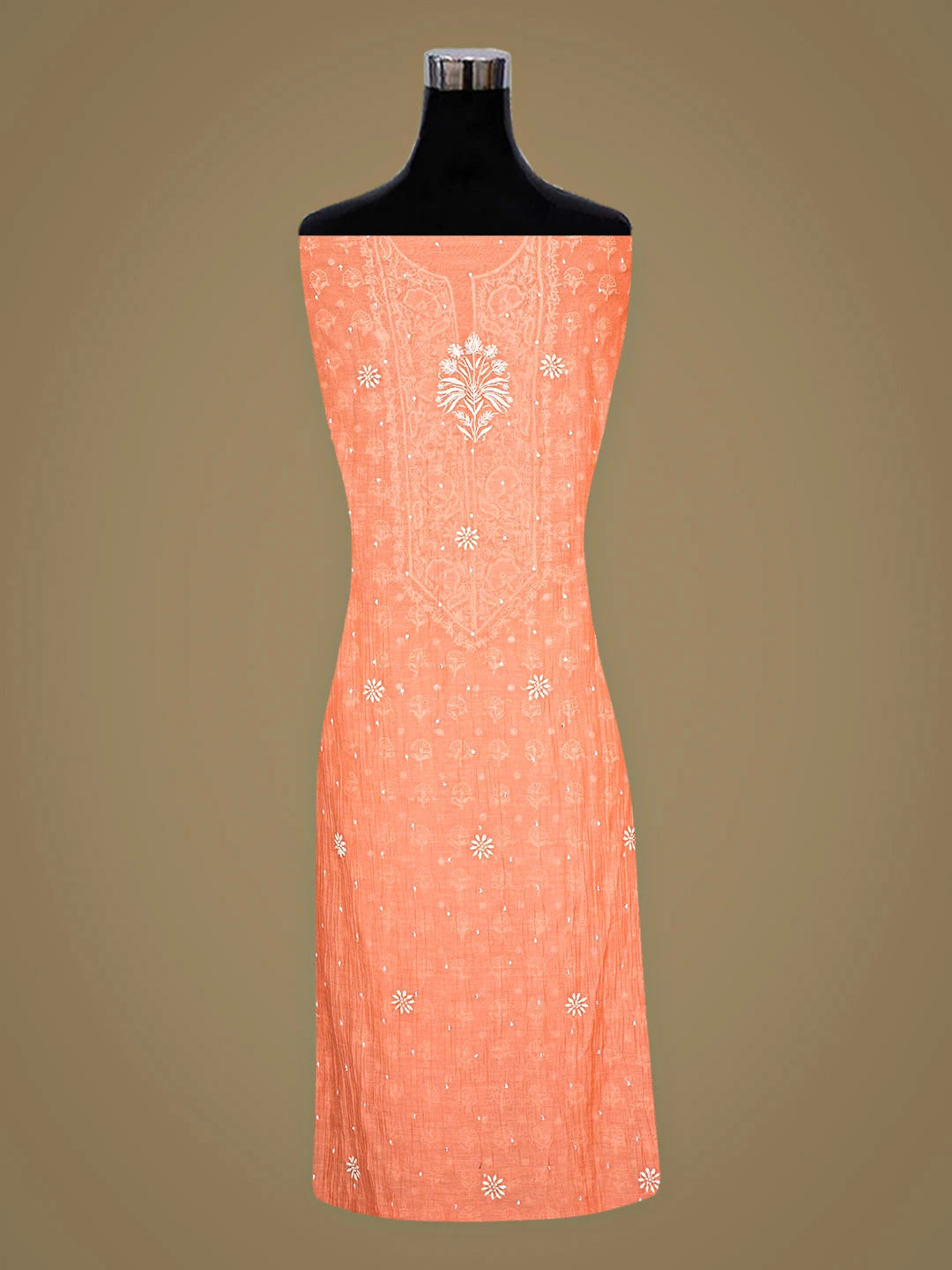 Ada Hand Embroidered Peach Chanderi Lucknowi Chikankari Semi-Stitched Kurta Dupatta Set With Cutdana Work 01A911776