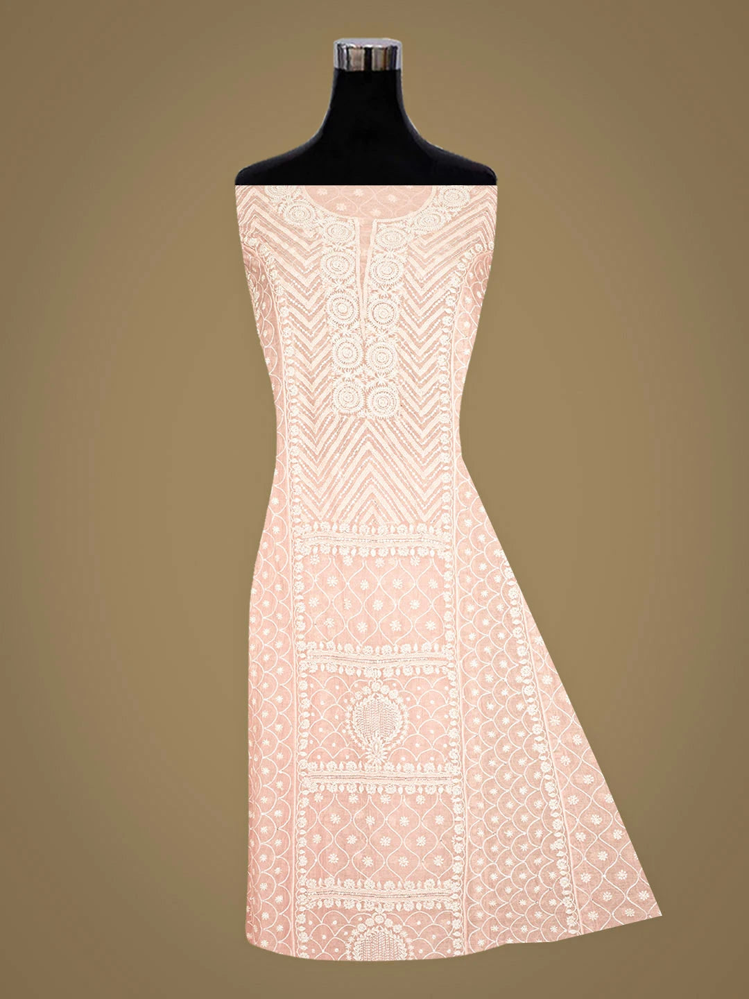 Ada Hand Embroidered Rose Pink Chanderi Lucknowi Chikankari Semi-Stitched Kurta Dupatta Set With Cutdana Work 01A915053