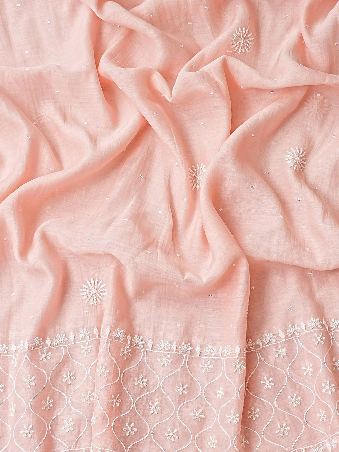 Ada Hand Embroidered Rose Pink Chanderi Lucknowi Chikankari Semi-Stitched Kurta Dupatta Set With Cutdana Work 01A915053