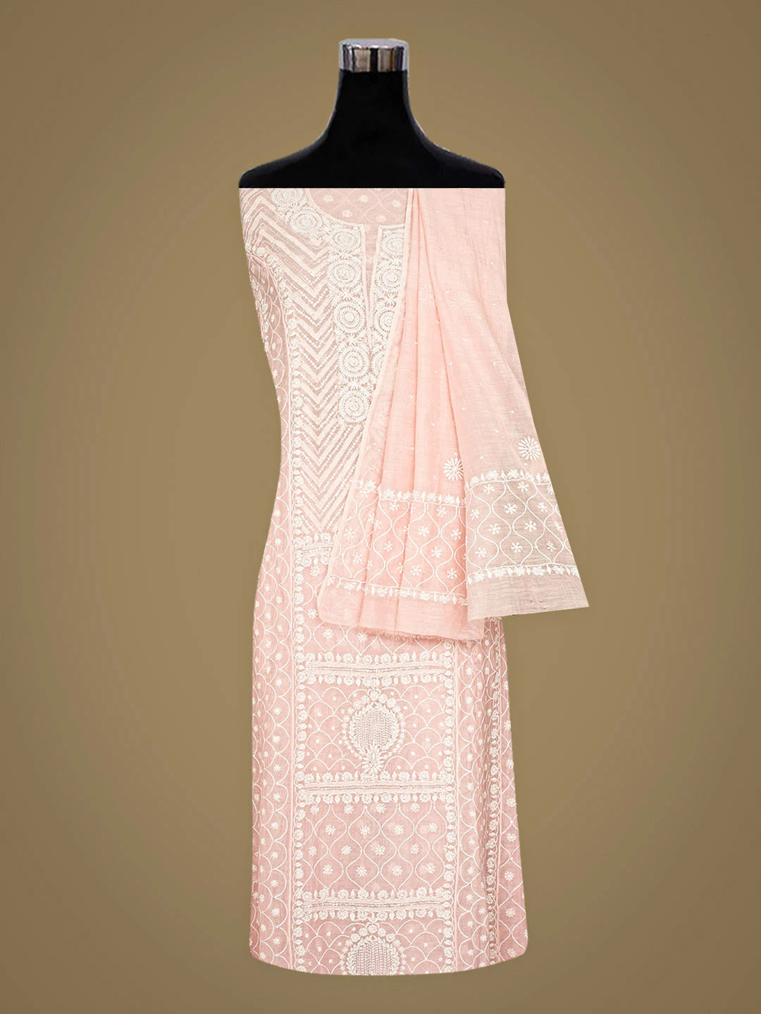 Ada Hand Embroidered Rose Pink Chanderi Lucknowi Chikankari Semi-Stitched Kurta Dupatta Set With Cutdana Work 01A915053