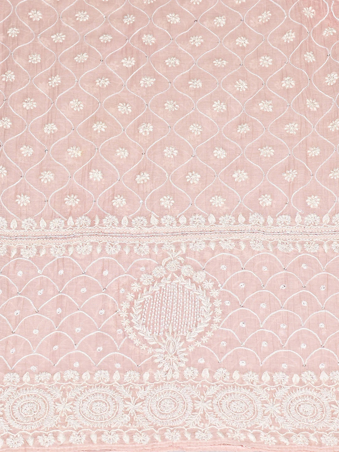 Ada Hand Embroidered Rose Pink Chanderi Lucknowi Chikankari Semi-Stitched Kurta Dupatta Set With Cutdana Work 01A915053