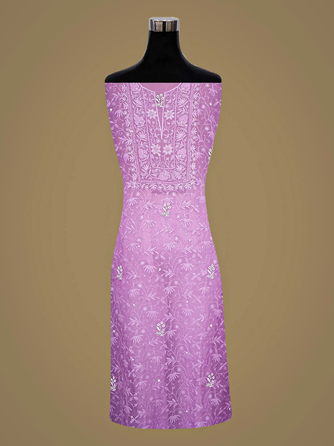 Ada Hand Embroidered Mauve Organza Lucknowi Chikankari Unstitched Kurta Dupatta Set With Pearl Work 01A856603