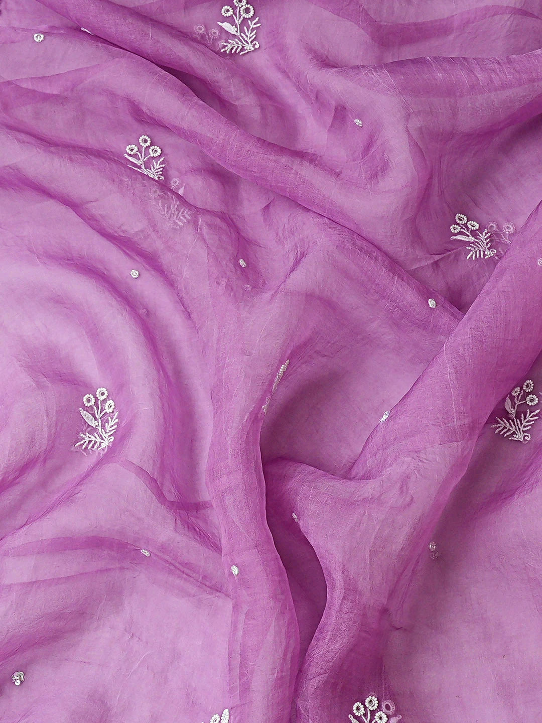Ada Hand Embroidered Mauve Organza Lucknowi Chikankari Unstitched Kurta Dupatta Set With Pearl Work 01A856603