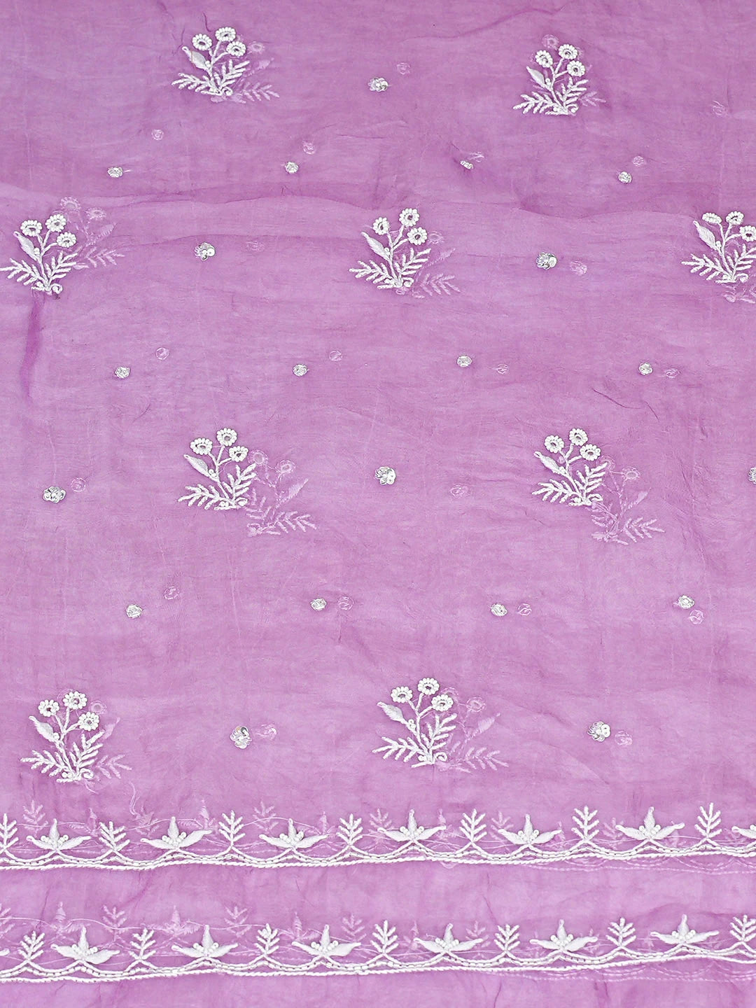 Ada Hand Embroidered Mauve Organza Lucknowi Chikankari Unstitched Kurta Dupatta Set With Pearl Work 01A856603