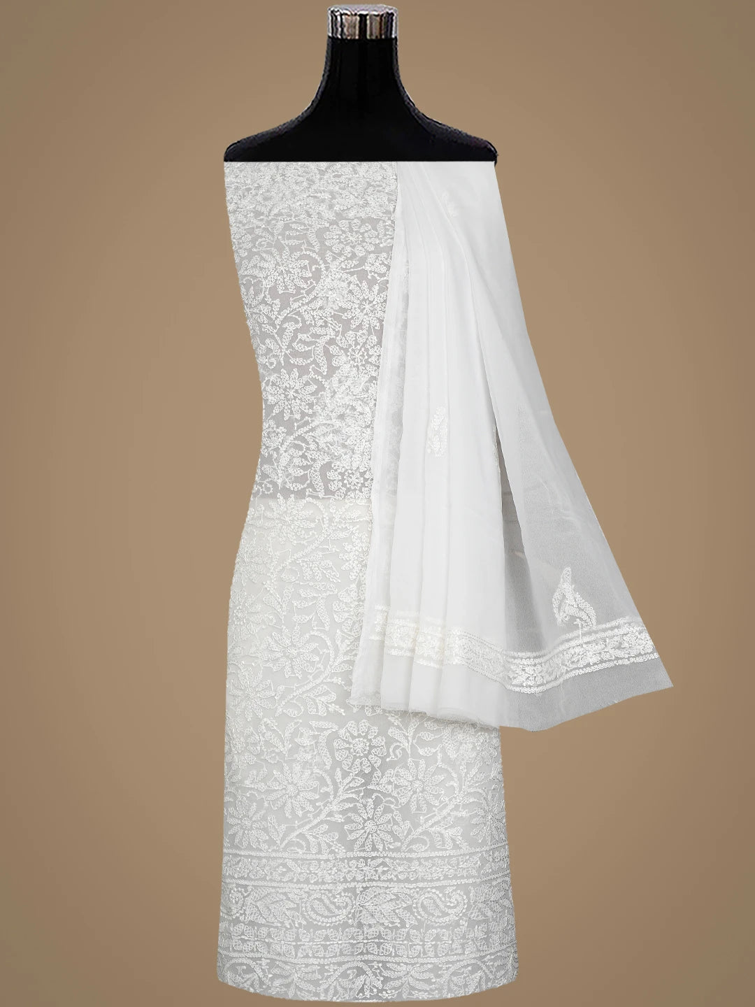 Ada Hand Embroidered White Georgette Lucknowi Chikankari Unstitched Suit Piece 01A915188
