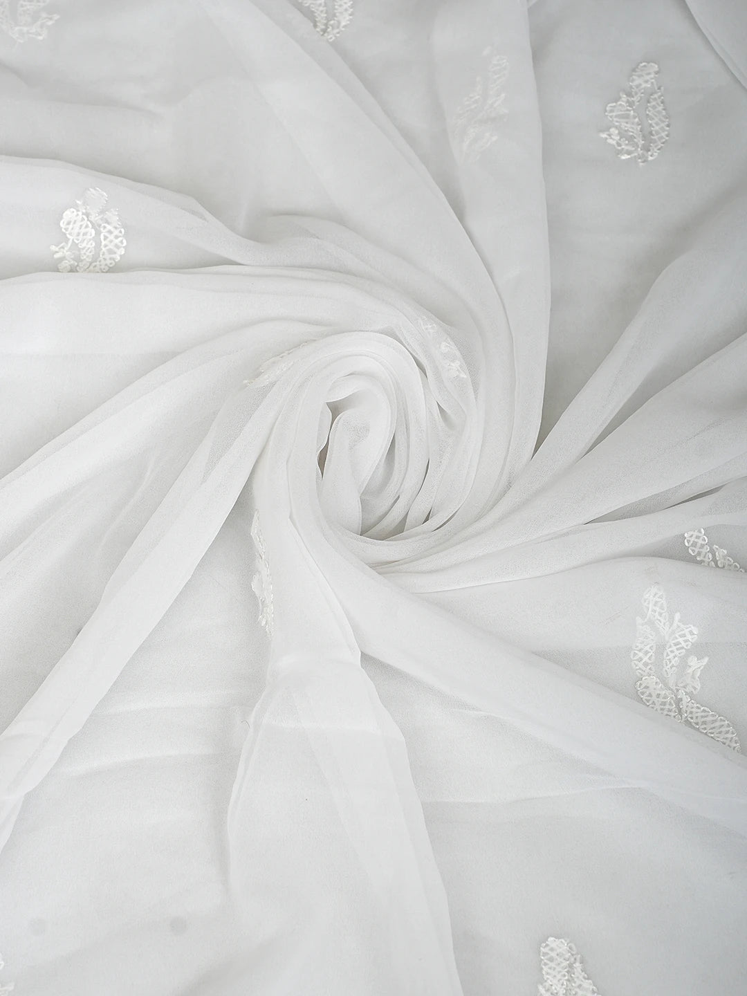 Ada Hand Embroidered White Georgette Lucknowi Chikankari Unstitched Suit Piece 01A915188