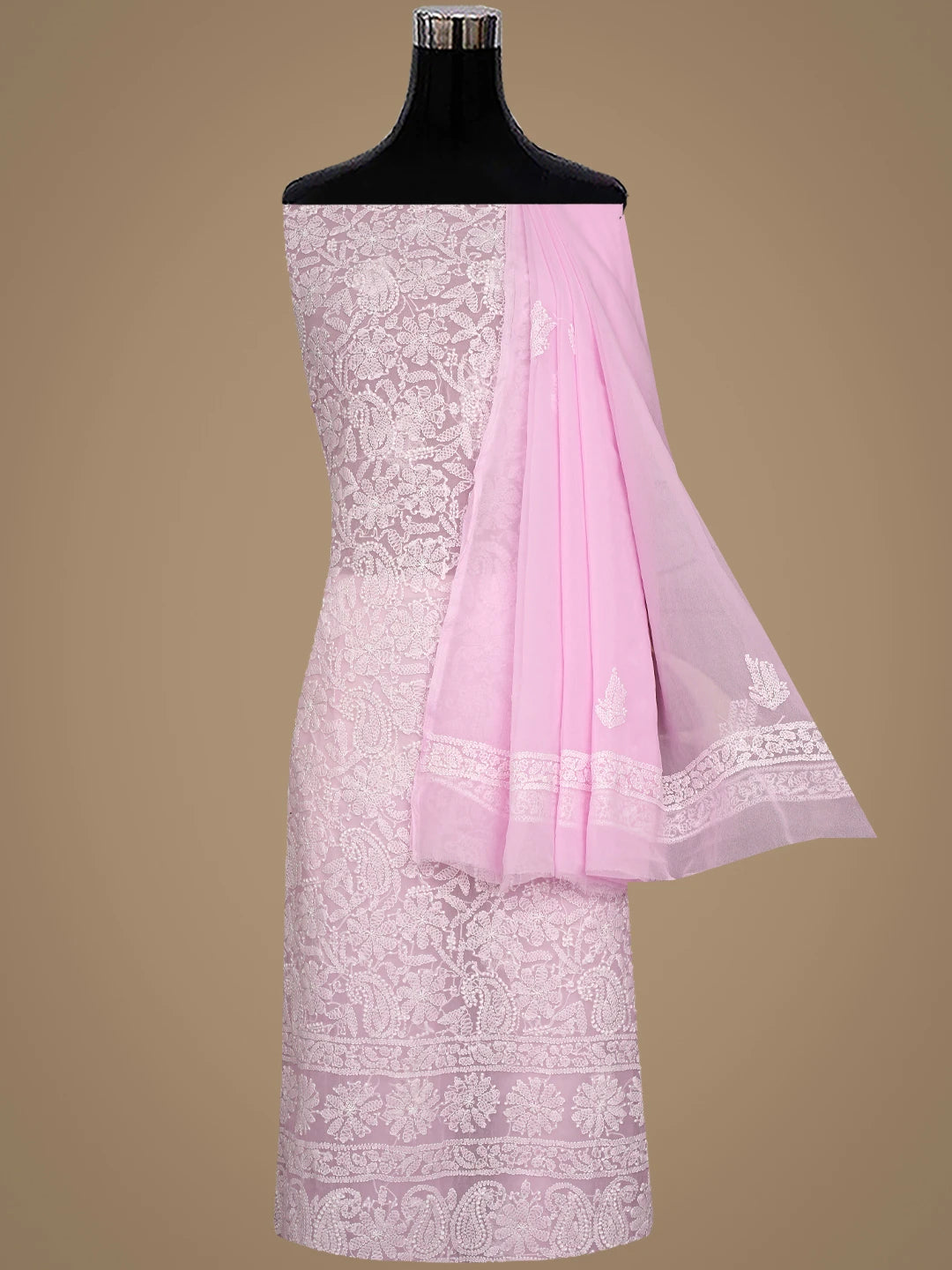 Ada Hand Embroidered Pink Georgette Lucknowi Chikankari Unstitched Suit Piece 01A915233